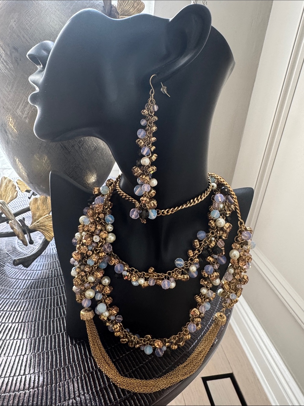 ABS Gold-Tone Multi-Strand Beaded Necklace & Earring Set - Lavender/Pearl